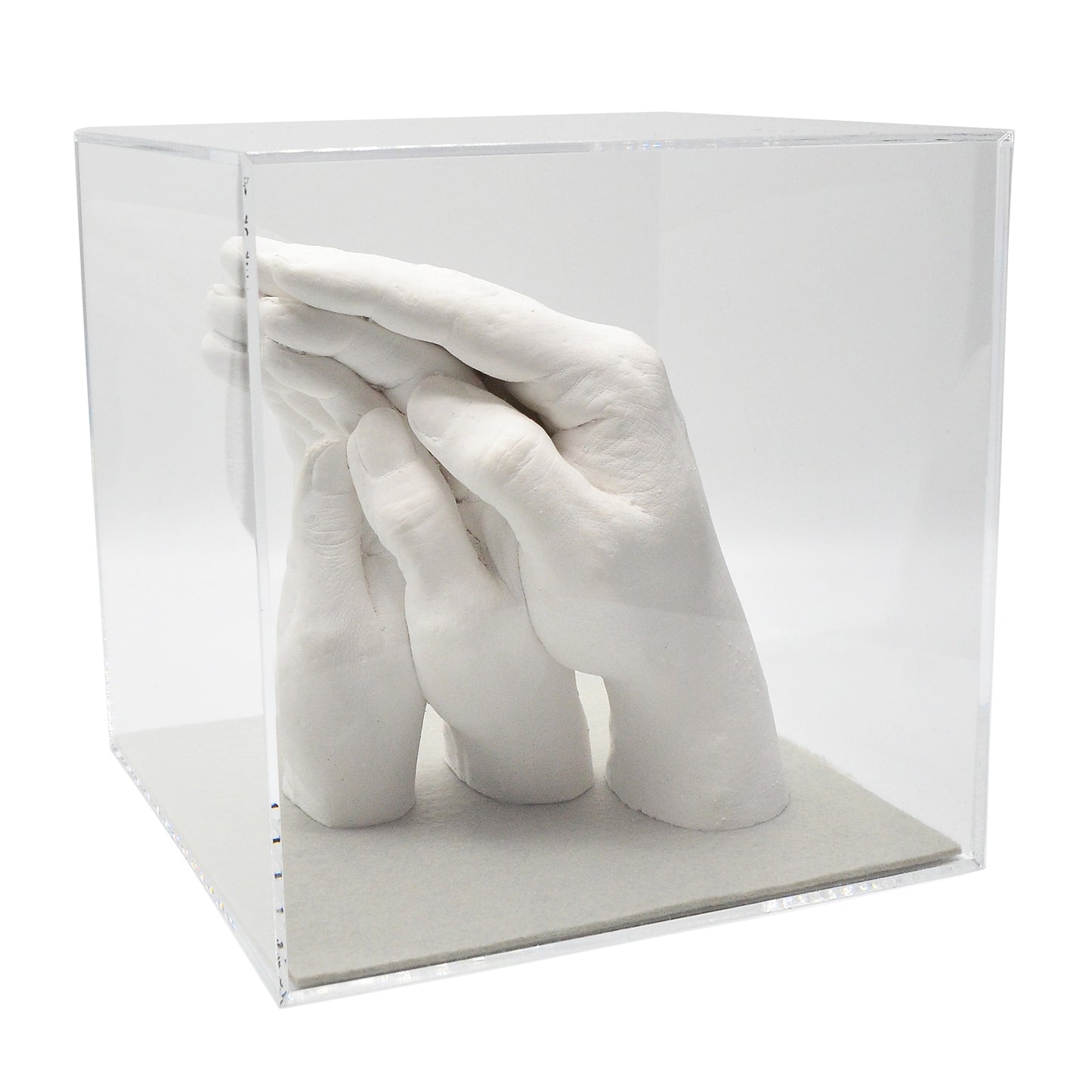 Abformsets "Family Hands" TRIO+ mit Acrylglaswürfel (17,5 x 17,5 x 17,5 cm)