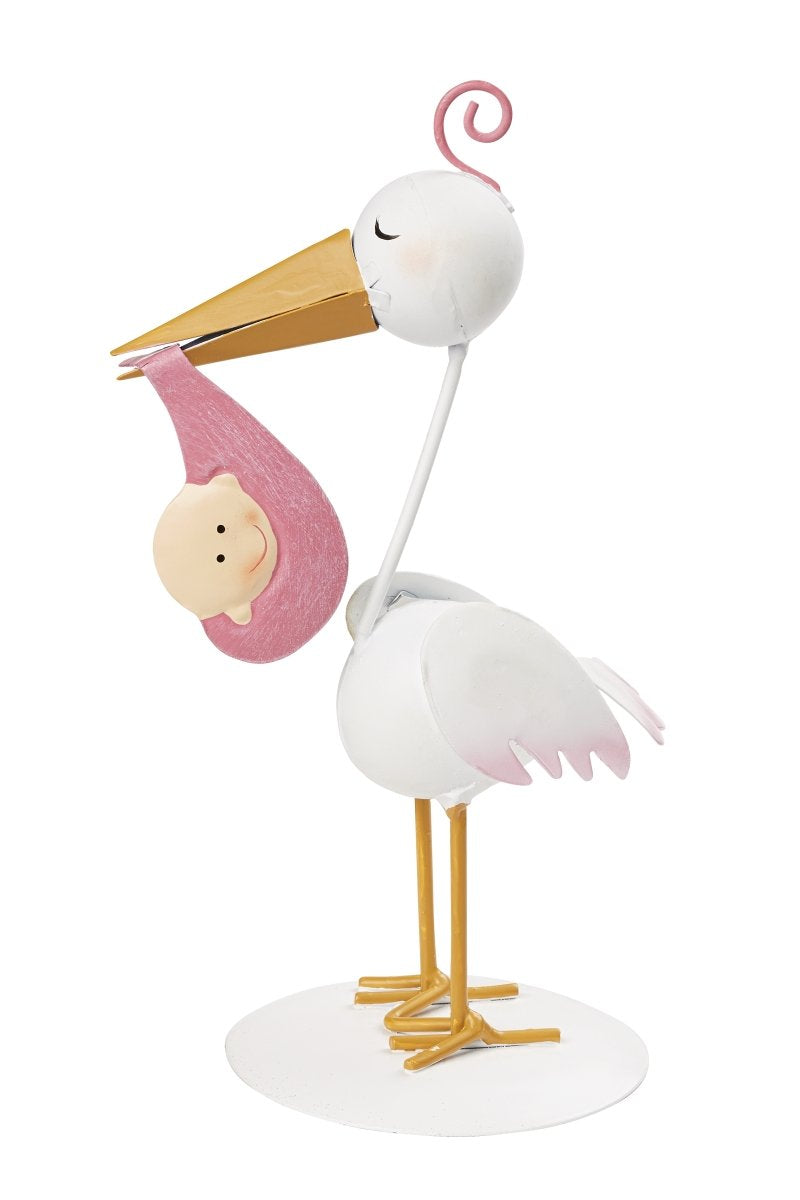 Storch rosa/blau, ca. 18 cm, metall