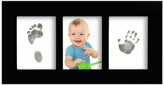 Babygalerierahmen mit Magic Footprints Abdruckset für Fuß- und Handabdruck in schwarz