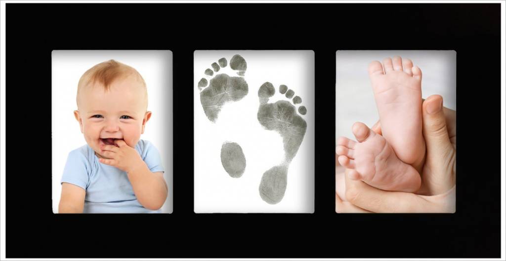 Marco de galería para bebés con set de huellas mágicas para la huella del  pie y de la mano en negro
