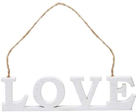 Hobbyfun Cartello in legno Love, circa 9,5 cm, bianco,
