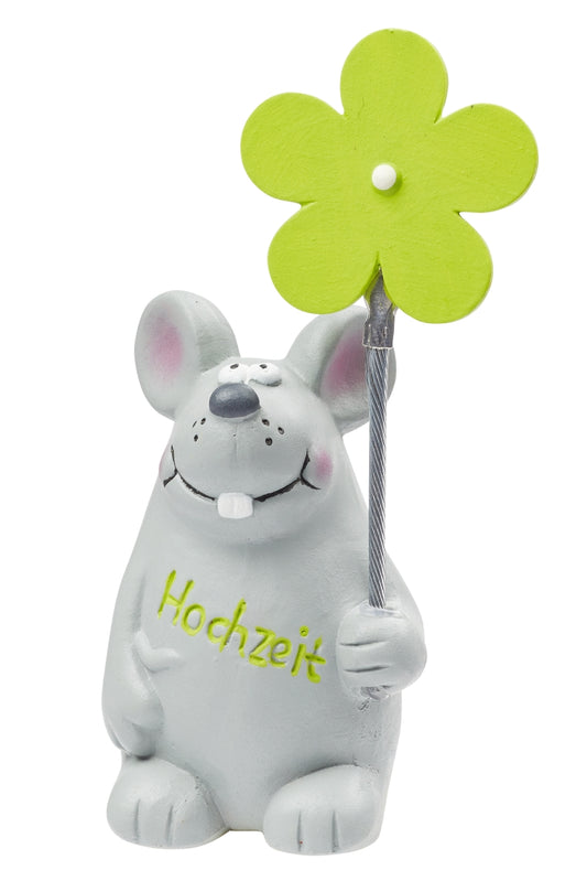 Maus mit Blumenclip Hochzeit 9x4cm ideal für Geldgeschenke